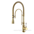 Gold Brass Porcelain Handle Swirling Spout Faucet